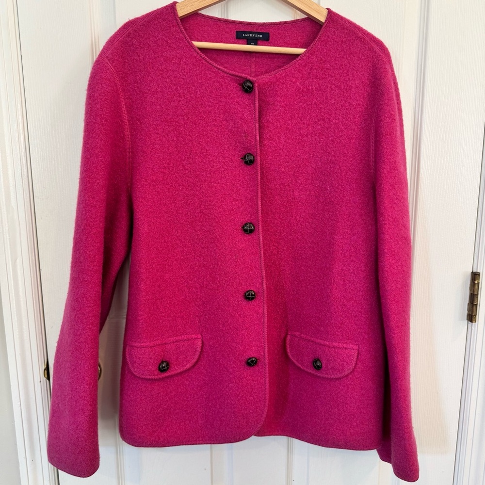 Lands' End Women's Bright Fuchsia Wool Button-Front Blazer